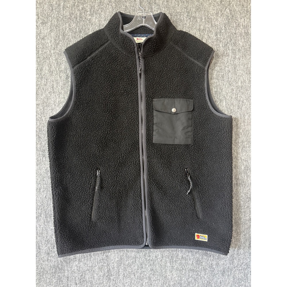 Fjallraven Vardag Pile Fleece Vest Mens XXL Black Full Zip Teddy G-1000 87073